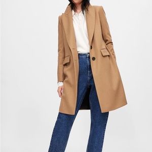 Zara Women's Manteco Wool Blend Menswear-Inspired Camel Coat Size S
